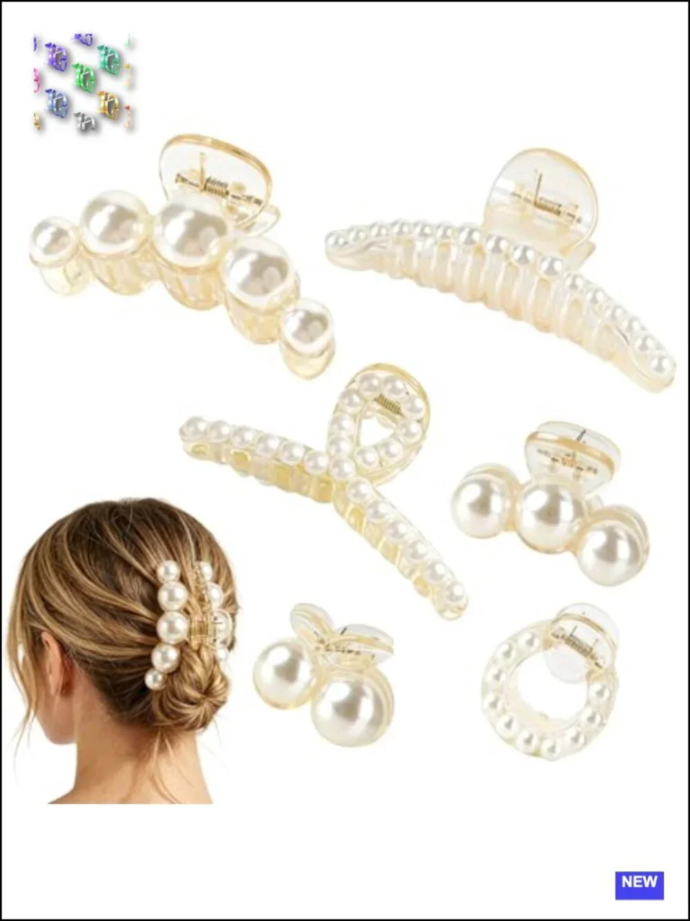 6 Pcs Pearl Hair Claw Clips for Thin Thick Hair, Strong Hold Non Slip Bridal